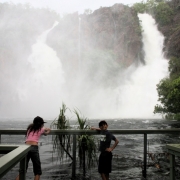 Wangi Falls with kids in the tropical summer